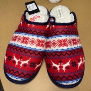 Nordstrom cozy red deer holiday slip on slippers size XL